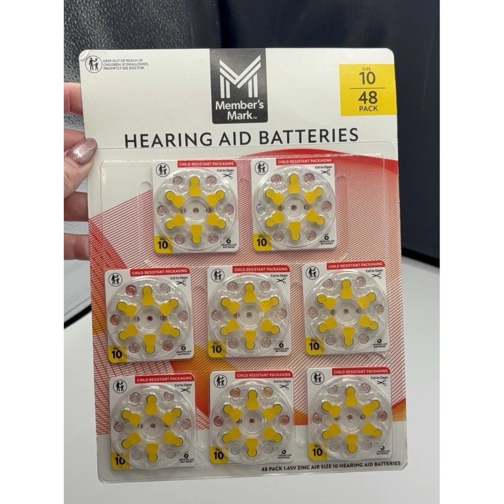 Member's Mark Hearing Aid Batteries, Size 10, Yellow Tab, 48 Count